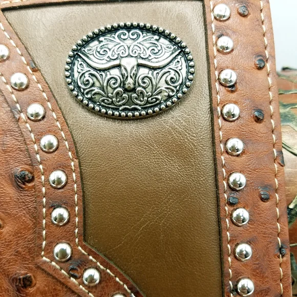Longhorn Cowboy Western WALLET BifoldBrown7 x 3.5 inches Ostrichte…